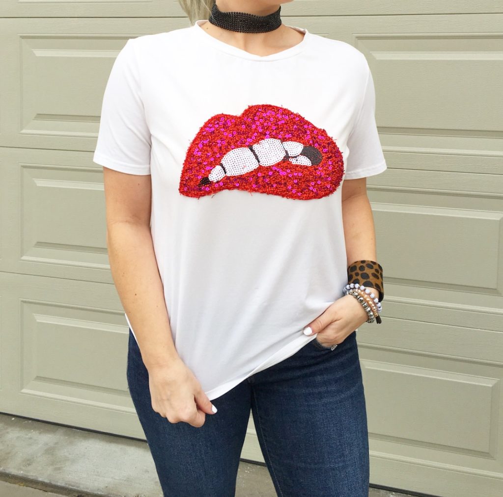 sequin lips top